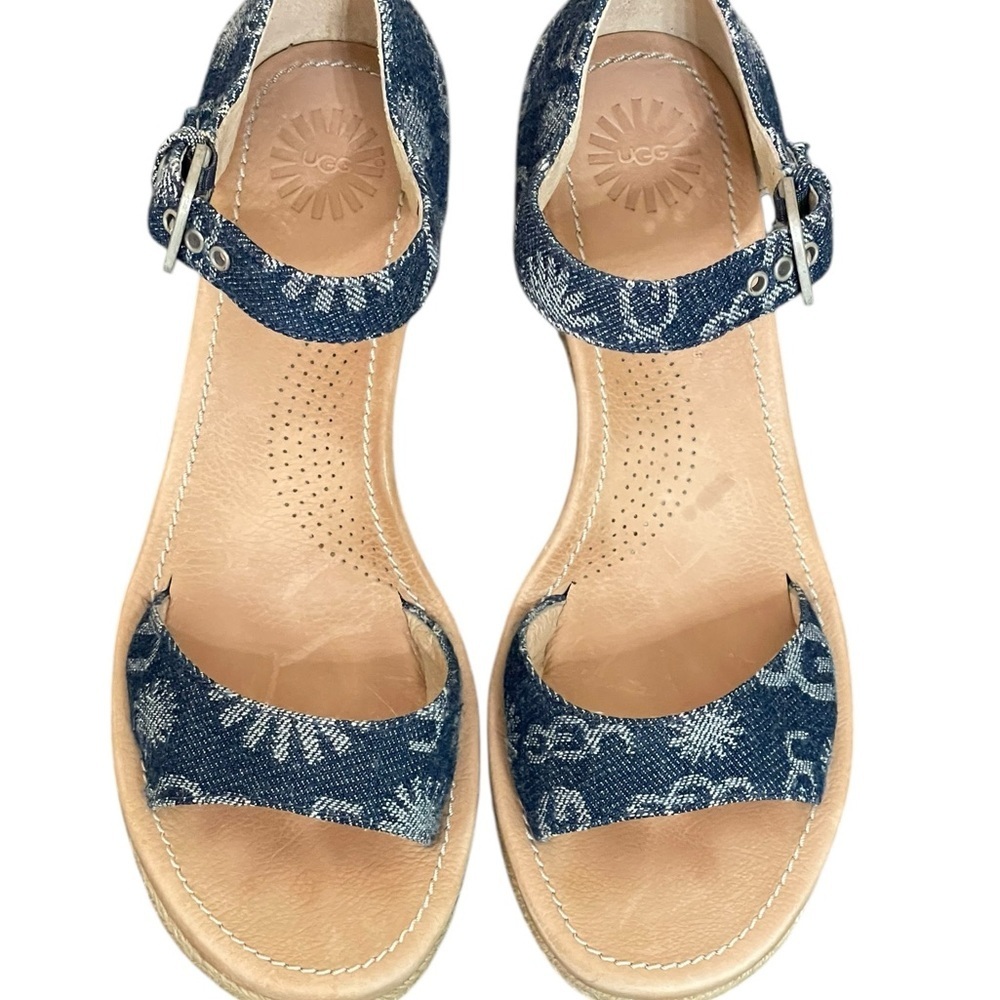 Ugg Atasha Monogram Denim Wedge Sandals size 8 - Picture 7 of 13